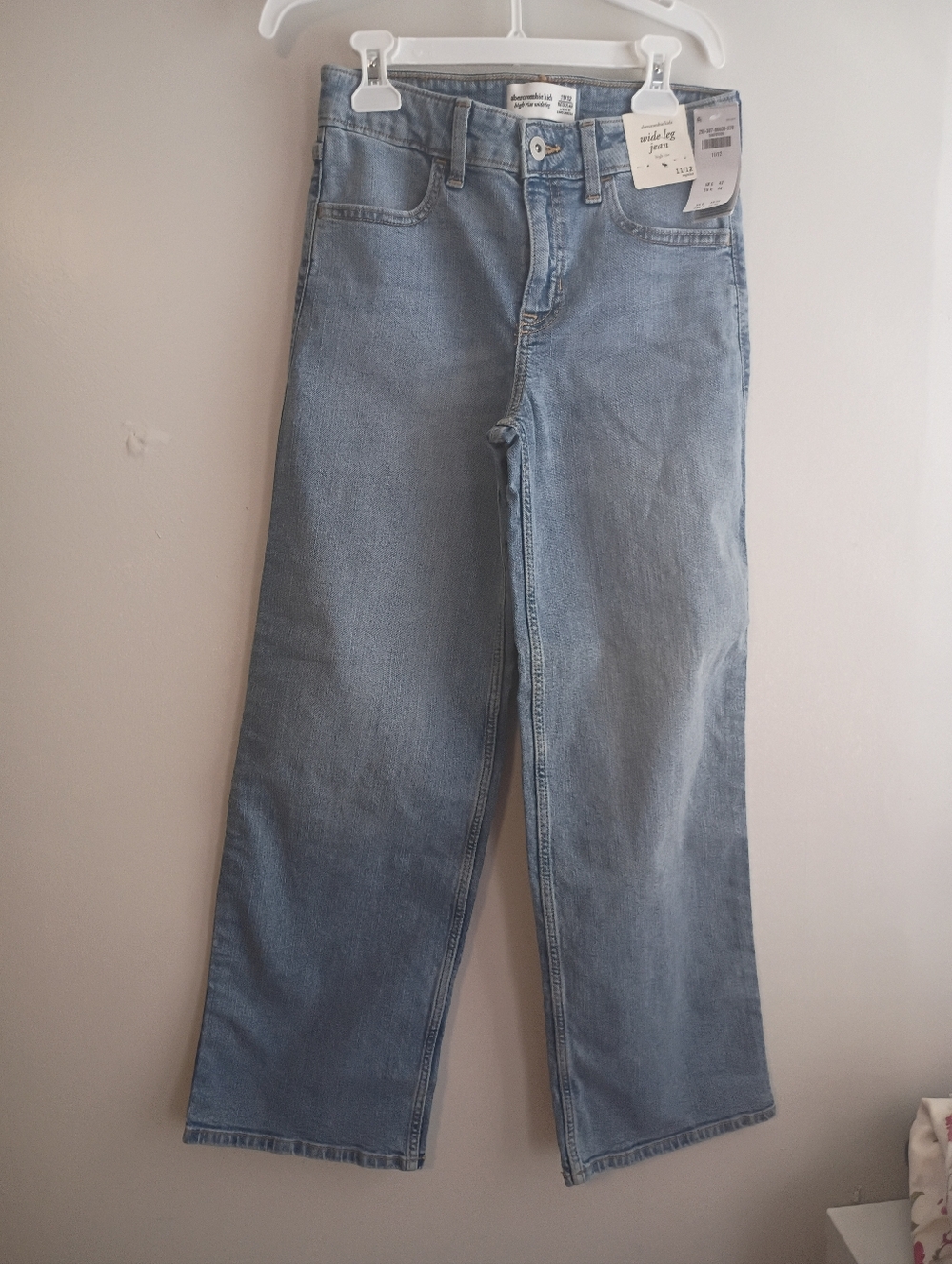abercrombie kids light blue high-rise wide leg jeans
